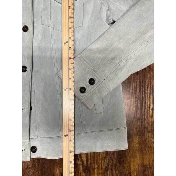 Terry Lewis Women's Suede Jacket Button Pockets Powder Blue Size Medium - Picture 15 of 15